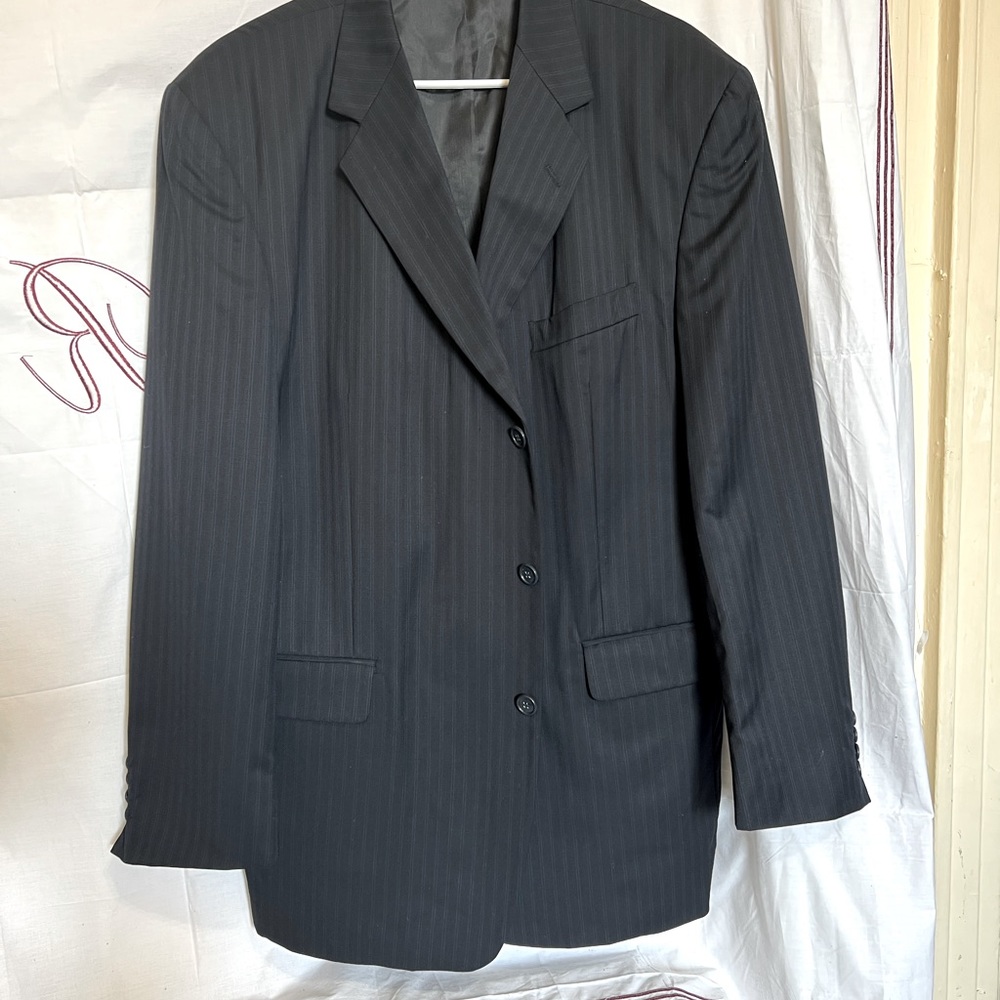 Lineage Milan New York black blazer w. Blue double pinstripes size 46R excellent